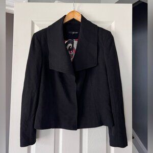 Willi Smith Women’s Black Cropped Blazer Jacket Size L Open Front Career Workwea